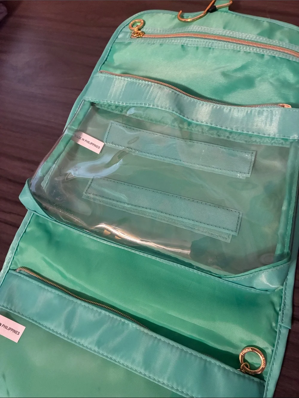 Trina Aqua Fold-Over Hanging Travel Cosmetic Bag Mint Green